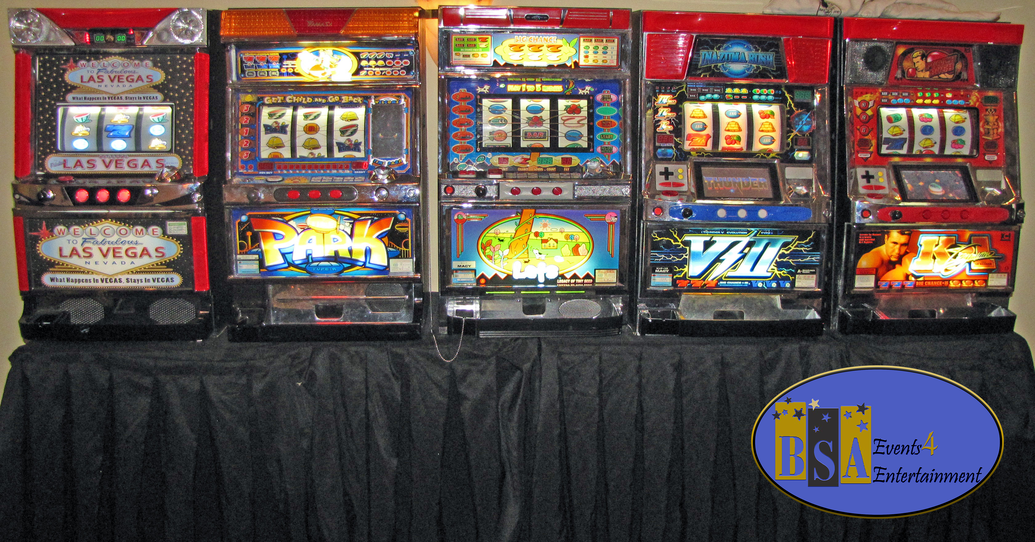 Bank of 5 Slot Machines rental — BSA Events Metro Detroit